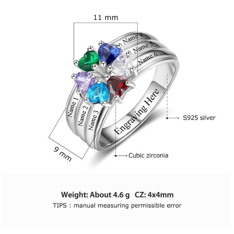 Födelsestensringar Mammoringar 925 Sterling Silver Personlig Födelsestensfamilj Kubisk Zirkoniumring Mors Daggåva