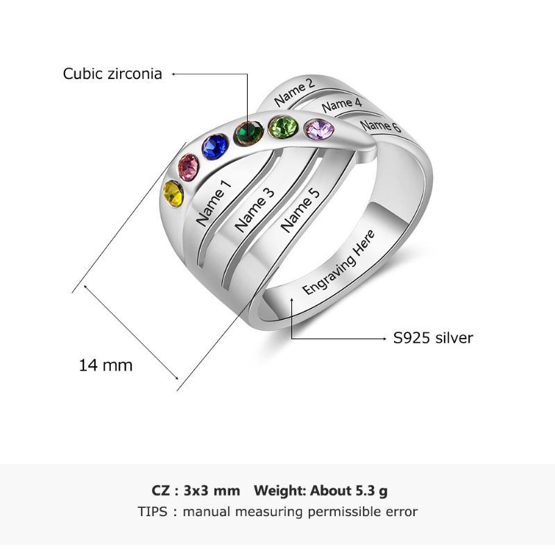 Födelsestensringar Mammoringar 925 Sterling Silver Personlig Födelsestensfamilj Kubisk Zirkoniumring Mors Daggåva