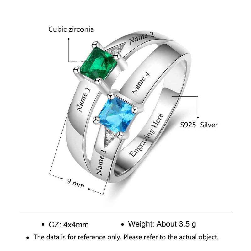 Födelsestensringar Mammoringar 925 Sterling Silver Personlig Födelsestensfamilj Kubisk Zirkoniumring Mors Daggåva