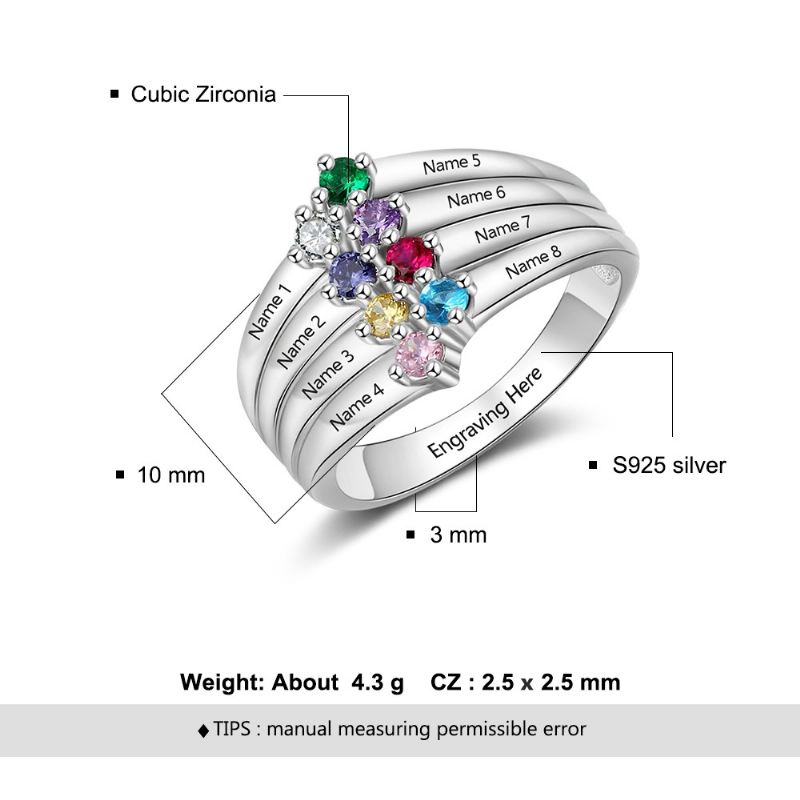 Födelsestensringar Mammoringar 925 Sterlingsilver Personifierade Födelsestensfamilj Kubisk Zirkoniumring Mors Mors Gåva