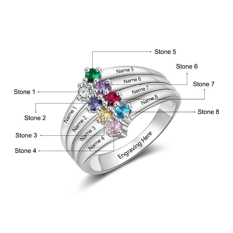 Födelsestensringar Mammoringar 925 Sterlingsilver Personifierade Födelsestensfamilj Kubisk Zirkoniumring Mors Mors Gåva