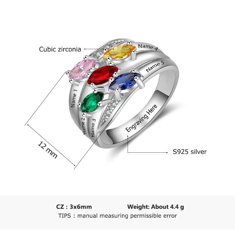 Födelsestensringar Mammoringar 925 Sterlingsilver Personlig Födelsestenfamilj Kubisk Zirkoniumring Mors Daggåva