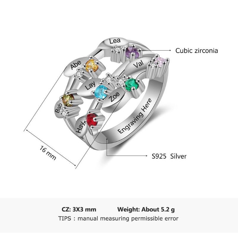 Födelsestensringar Mammoringar 925 Sterlingsilver Personlig Födelsestensfamilj Kubisk Zirkoniumring Mors Daggåva