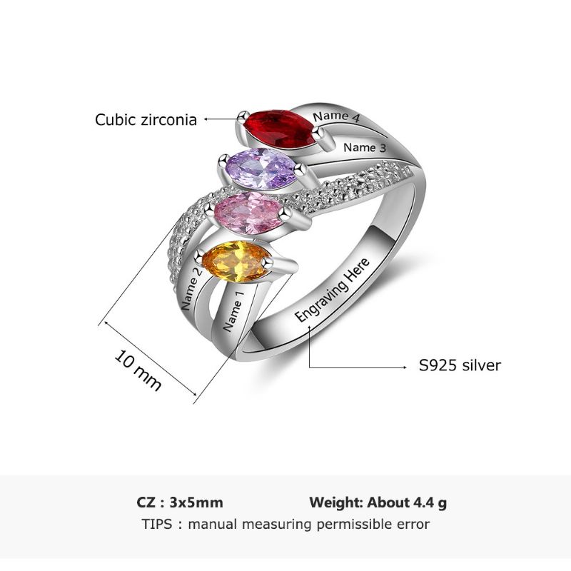 Födelsestensringar Mammoringar 925 Sterlingsilver Personlig Födelsestensfamilj Kubisk Zirkoniumring Mors Daggåva