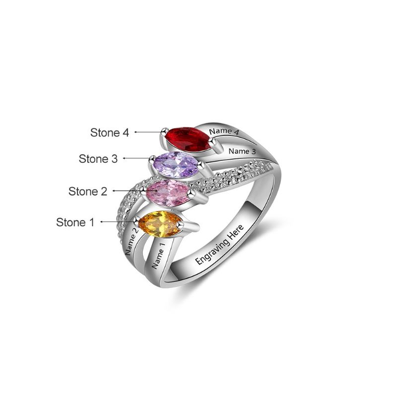 Födelsestensringar Mammoringar 925 Sterlingsilver Personlig Födelsestensfamilj Kubisk Zirkoniumring Mors Daggåva