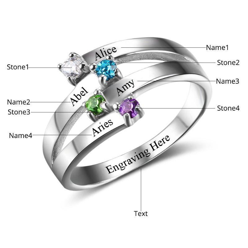 Födelsestensringar Mammoringar 925 Sterlingsilver Personlig Födelsestensfamilj Kubisk Zirkoniumring Mors Daggåva