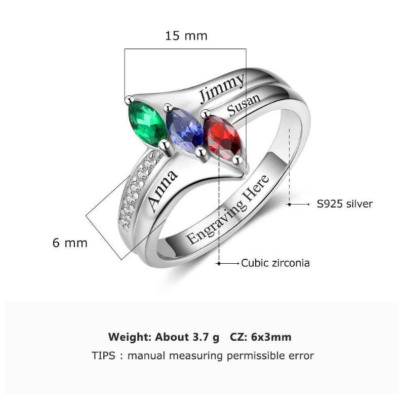 Födelsestensringar Mammoringar 925 Sterlingsilver Personlig Födelsestensfamilj Kubisk Zirkoniumring Mors Mors Gåva