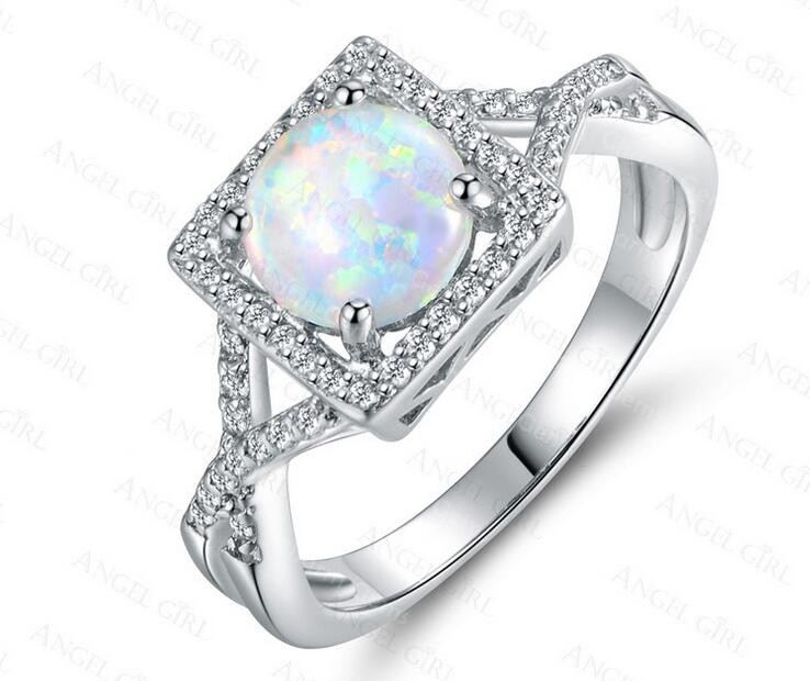 Ganska Rund Opal & CZ Sterling Silverring