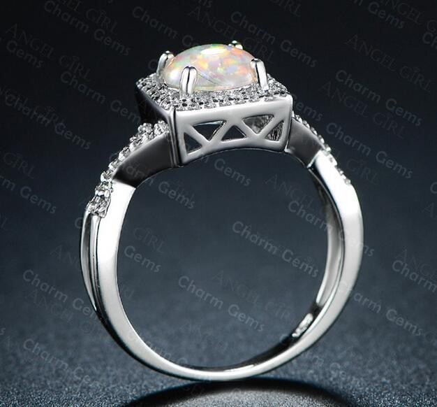 Ganska Rund Opal & CZ Sterling Silverring