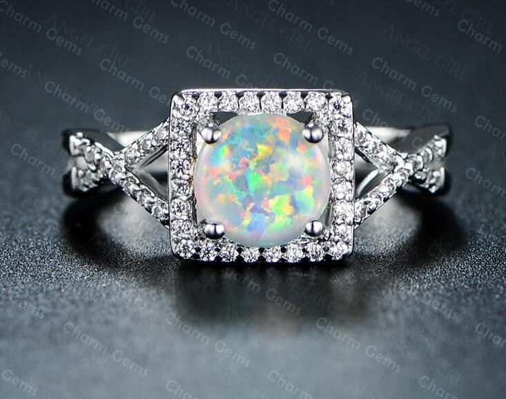 Ganska Rund Opal & CZ Sterling Silverring