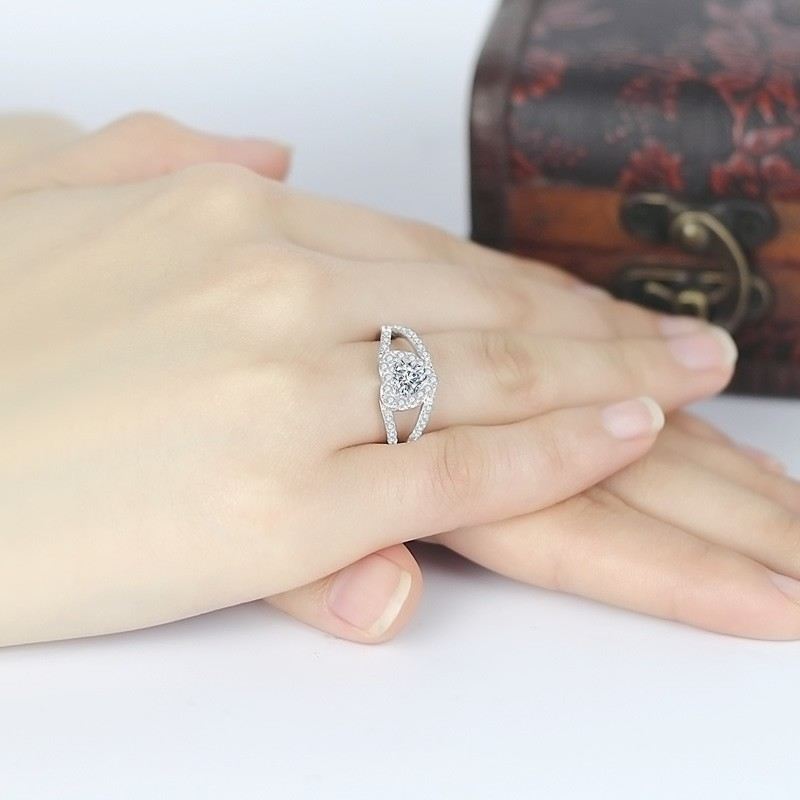 Hjärtformade Sona Diamanter Sterling Silver Damens Löfte Ring Vigselring