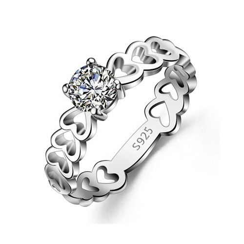 Ihåligt Hjärta Design 925 Sterling Silver Rundklippt Cubic Zirconia Damring / Vigselring