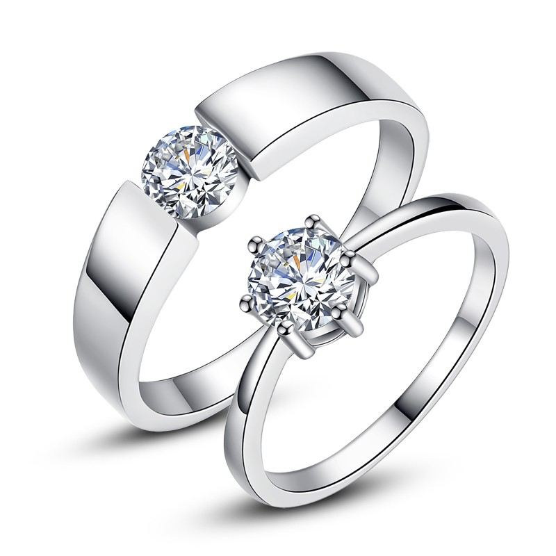 Koreanska 925 Sterling Silver Klassiska Sex-Klo Simulering Diamant Par Ringar