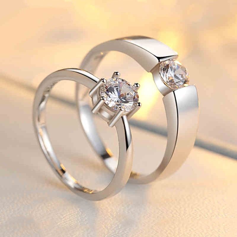 Koreanska 925 Sterling Silver Klassiska Sex-Klo Simulering Diamant Par Ringar