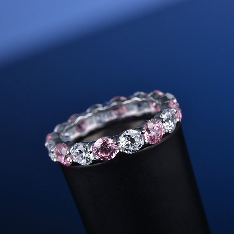 Koreanskt Mode S925 Sterling Silver Med Vit Och Rosa CZ Förlovningsring