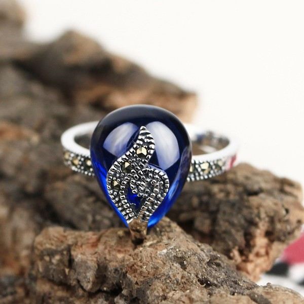 Kreativ Retro 925 Sterling Silver Handinlagd Granatring