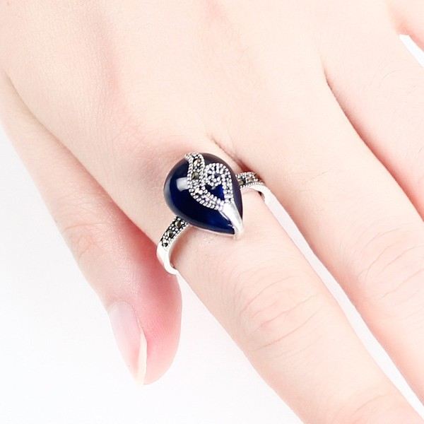 Kreativ Retro 925 Sterling Silver Handinlagd Granatring