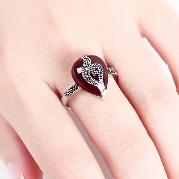 Kreativ Retro 925 Sterling Silver Handinlagd Granatring