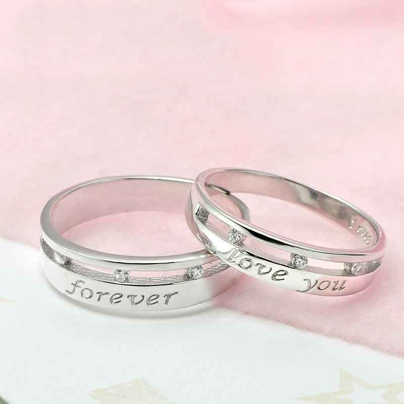 "Love You" 925 Silver Med Parring I Kubisk Zirkoniumoxid