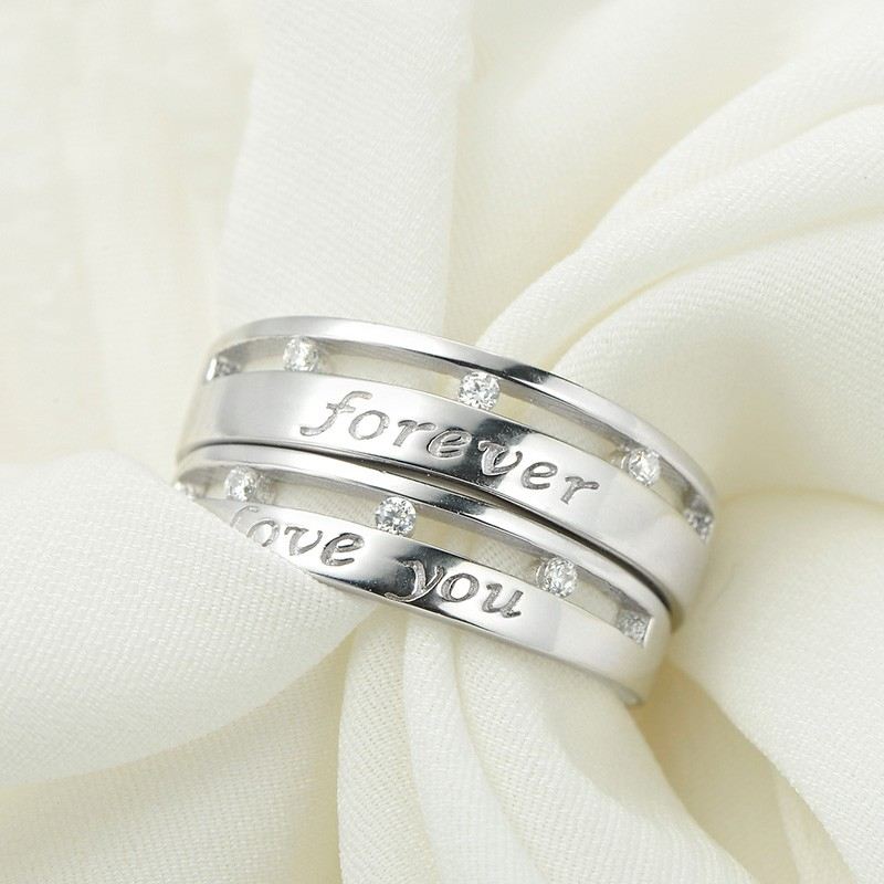 "Love You" 925 Silver Med Parring I Kubisk Zirkoniumoxid