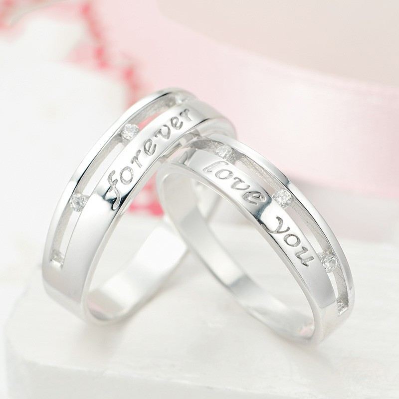 "Love You" 925 Silver Med Parring I Kubisk Zirkoniumoxid