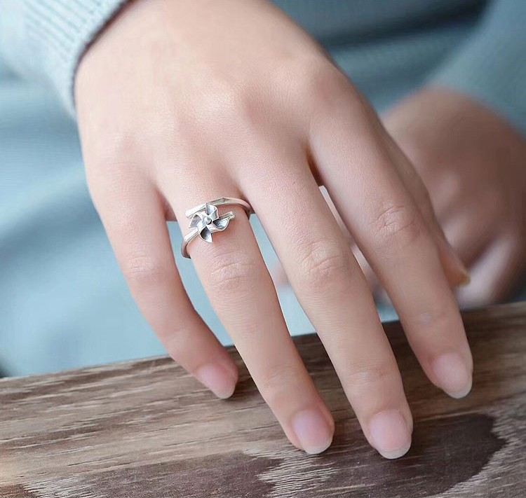 Lycka Till Väderkvarn S925 Sterlingsilver Födelsedagsring Till Henne