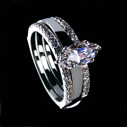 Marquise Cut Cubic Zirconia 925 Sterling Silver Platinerad Dam Stack Stack / Vigselring