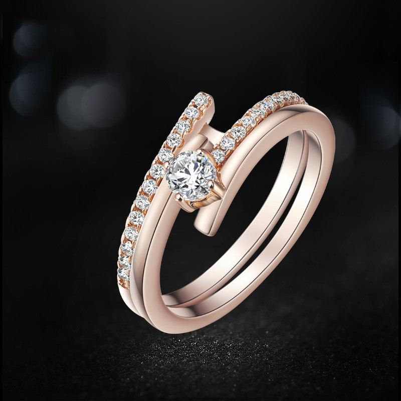 Mode Aaa Zirkon Roséguld 925 Sterling Silver Dubbel Ring