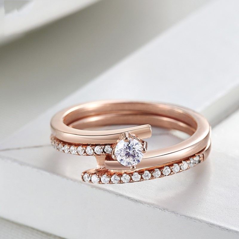 Mode Aaa Zirkon Roséguld 925 Sterling Silver Dubbel Ring