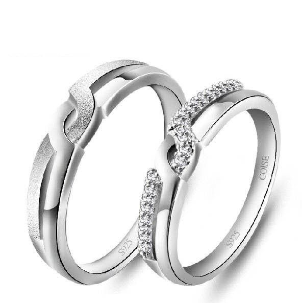 Mode Nya Cubic Zirconia 925 Sterling Silver Vitguldpläterade Älskare Ringar