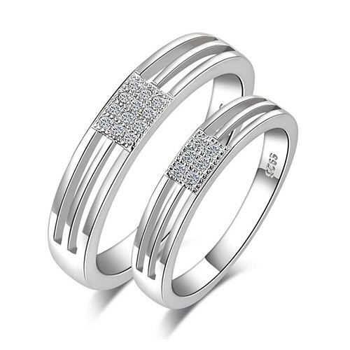 Mode S925 Sterling Silver Diamant Herr Och Dam Samma Stycke Par Ringar