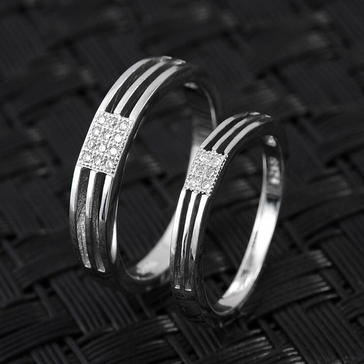 Mode S925 Sterling Silver Diamant Herr Och Dam Samma Stycke Par Ringar