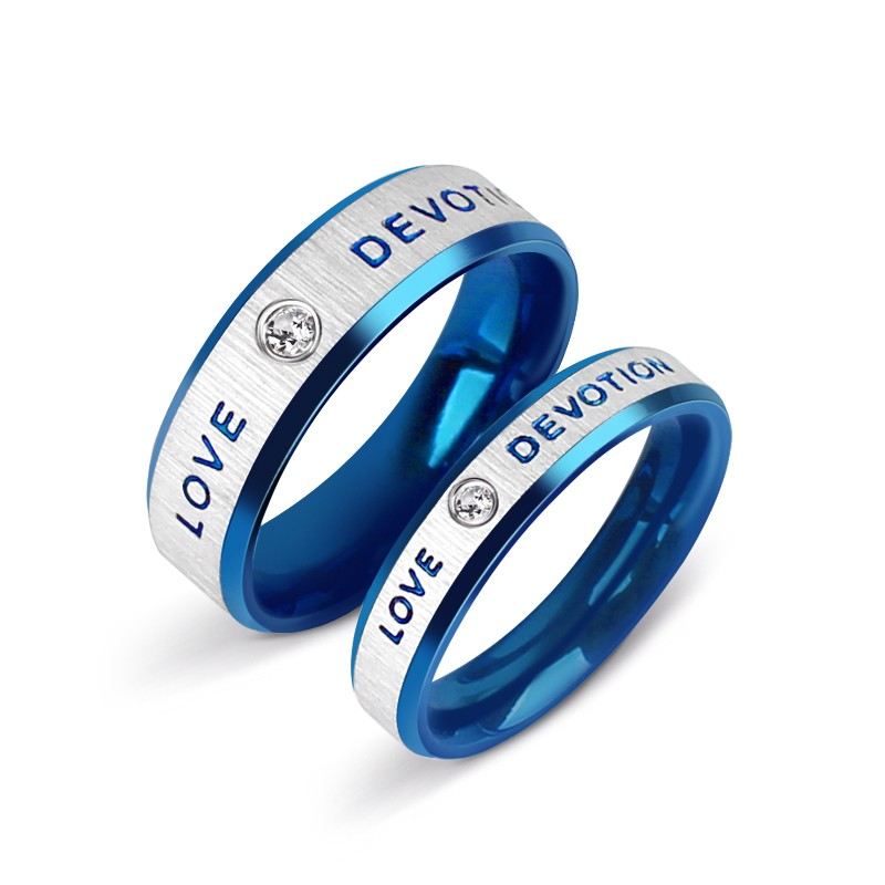 New Fashion Blue Love Titanium Steel Cubic Zirconia Par Rings (Pris För Ett Par)