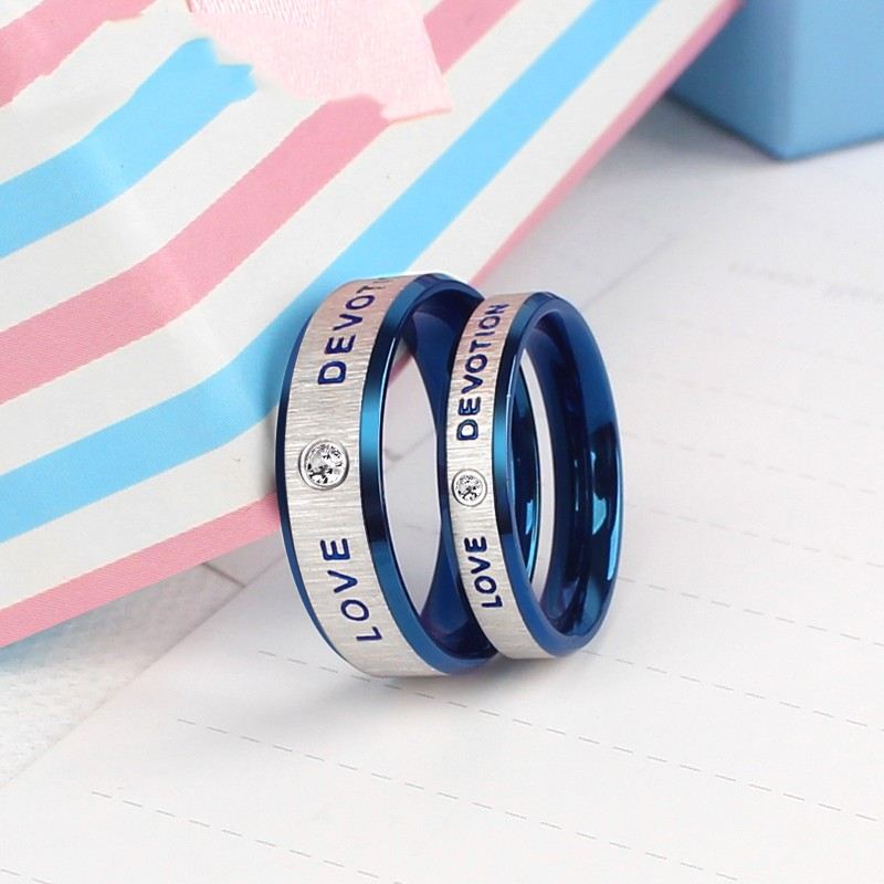 New Fashion Blue Love Titanium Steel Cubic Zirconia Par Rings (Pris För Ett Par)