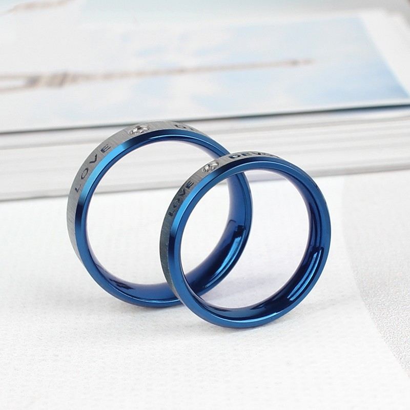 New Fashion Blue Love Titanium Steel Cubic Zirconia Par Rings (Pris För Ett Par)