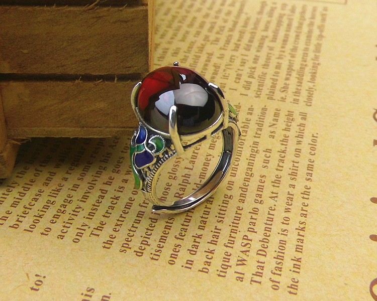 Ny Ädel 925 Sterling Silver Cloisonne Inlay Granat Damring