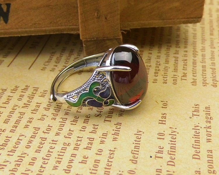 Ny Ädel 925 Sterling Silver Cloisonne Inlay Granat Damring