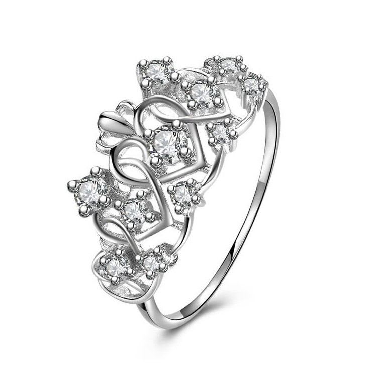 Ny Estetisk Design 925 Sterling Silver Inlagt CZ Kronring