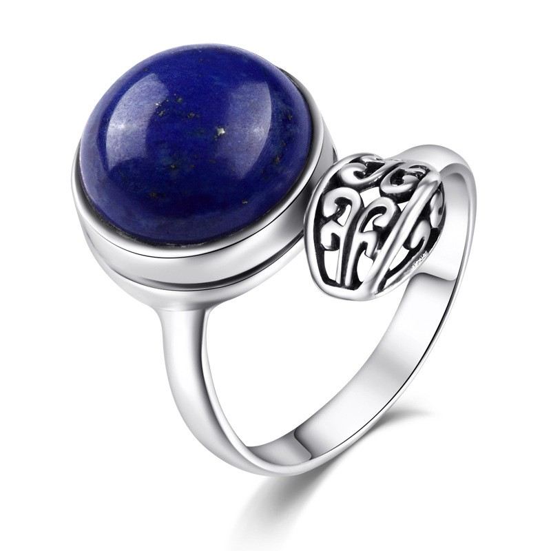 Ny Het Försäljning 925 Sterling Silver Inlagd Naturlig Lapis Lazuli Öppningsring