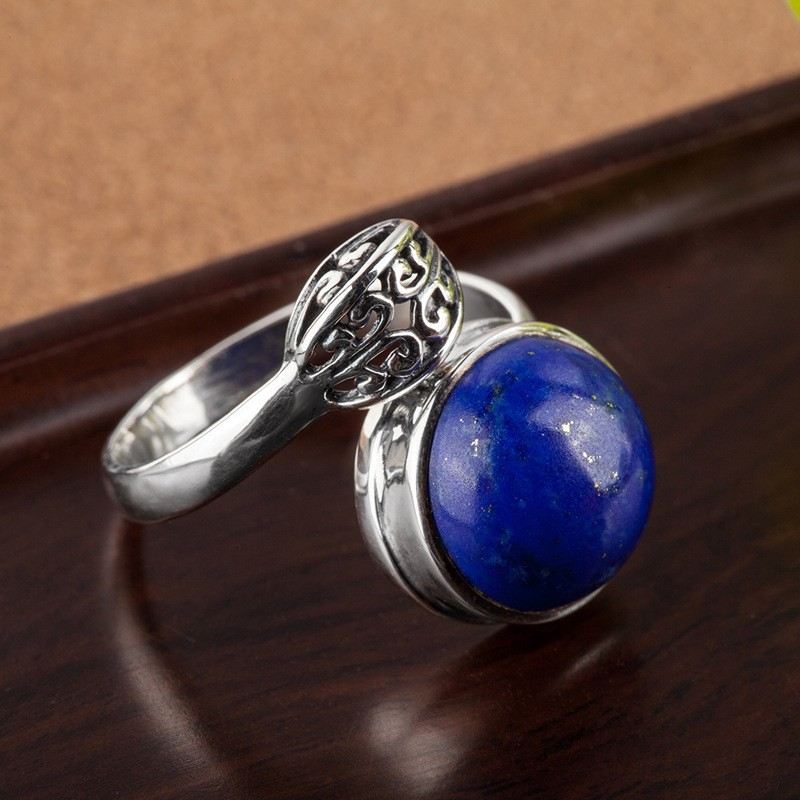 Ny Het Försäljning 925 Sterling Silver Inlagd Naturlig Lapis Lazuli Öppningsring