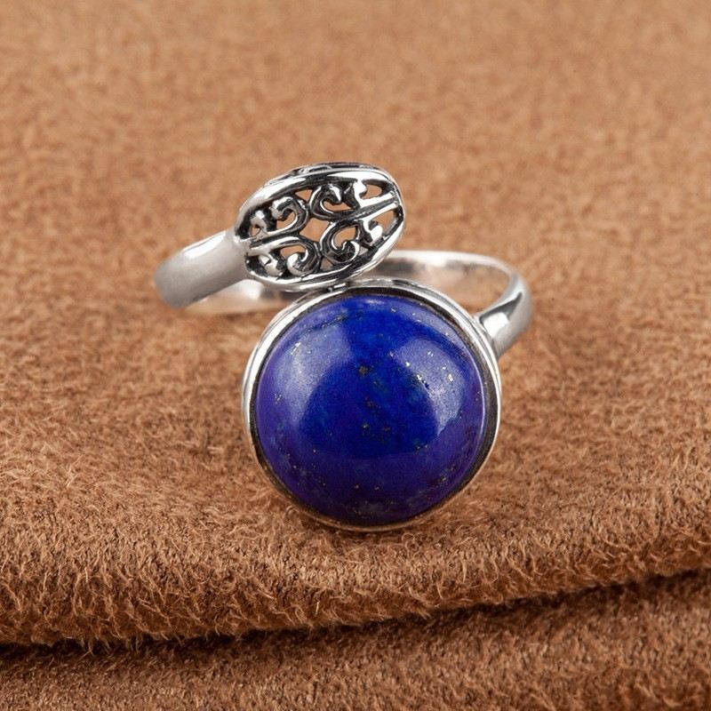 Ny Het Försäljning 925 Sterling Silver Inlagd Naturlig Lapis Lazuli Öppningsring