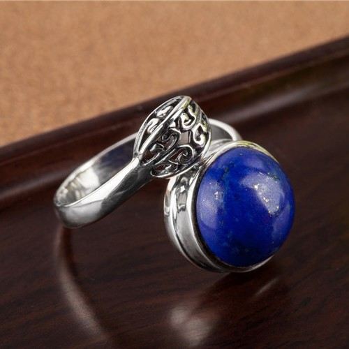 Ny Het Försäljning 925 Sterling Silver Inlagd Naturlig Lapis Lazuli Öppningsring