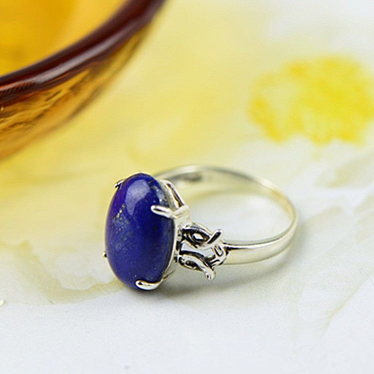 Ny Originalform S925 Silverinlagd Naturlig Lapis Lazuli-Ring