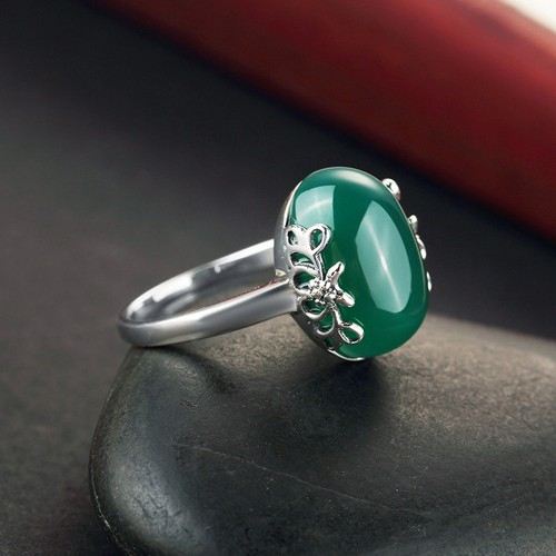 Ny Retro Nationell Vind 925 Sterling Silver Inlagd Ädelsten Kvinnans Ring