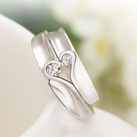 Ny Söt Match Hjärta 925 Sterling Silver Älskare Ringar