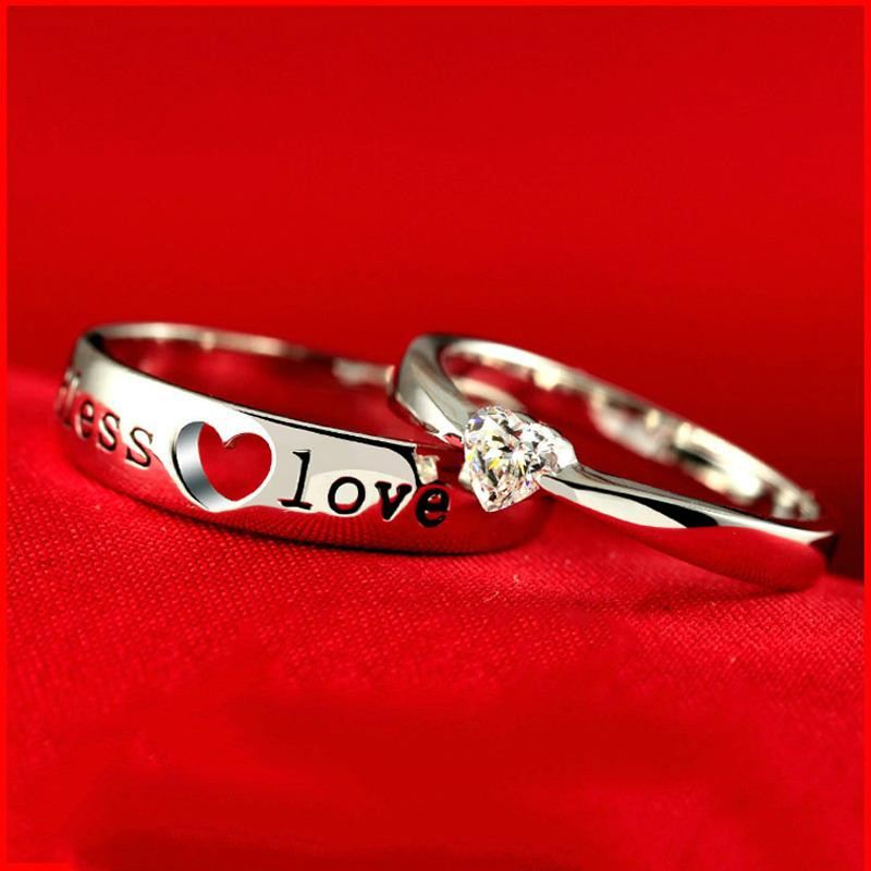 Nytt Mode "Love You" Hjärta Form Unik 925 Sterling Silver Älskare Hjärta Par Ringar (Pris För Ett Par)