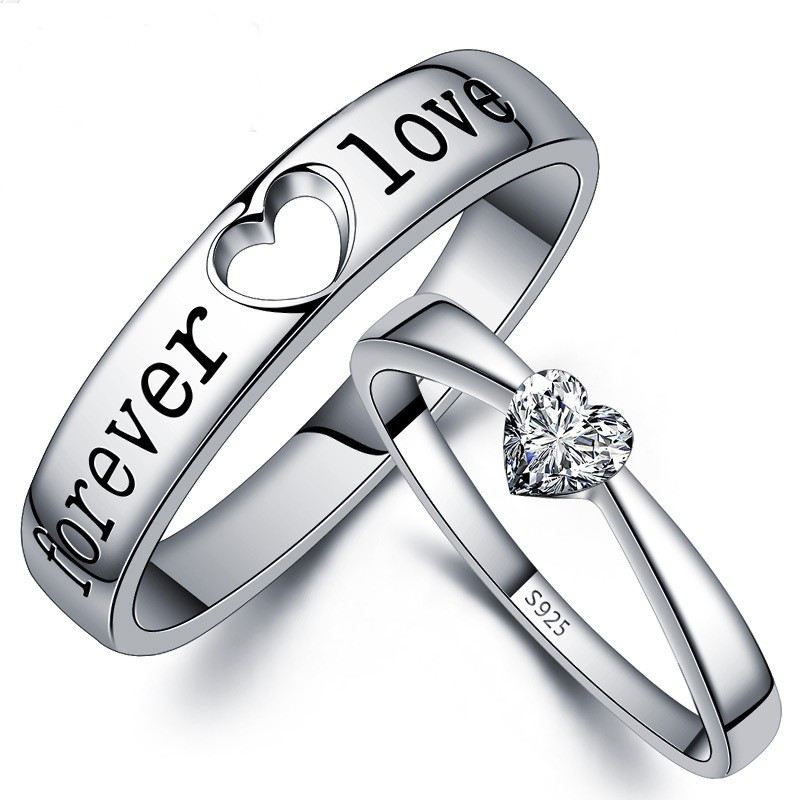 Nytt Mode "Love You" Hjärtform Unik 925 Sterling Silver Älskares Hjärta Parringar (Pris För Ett Par)