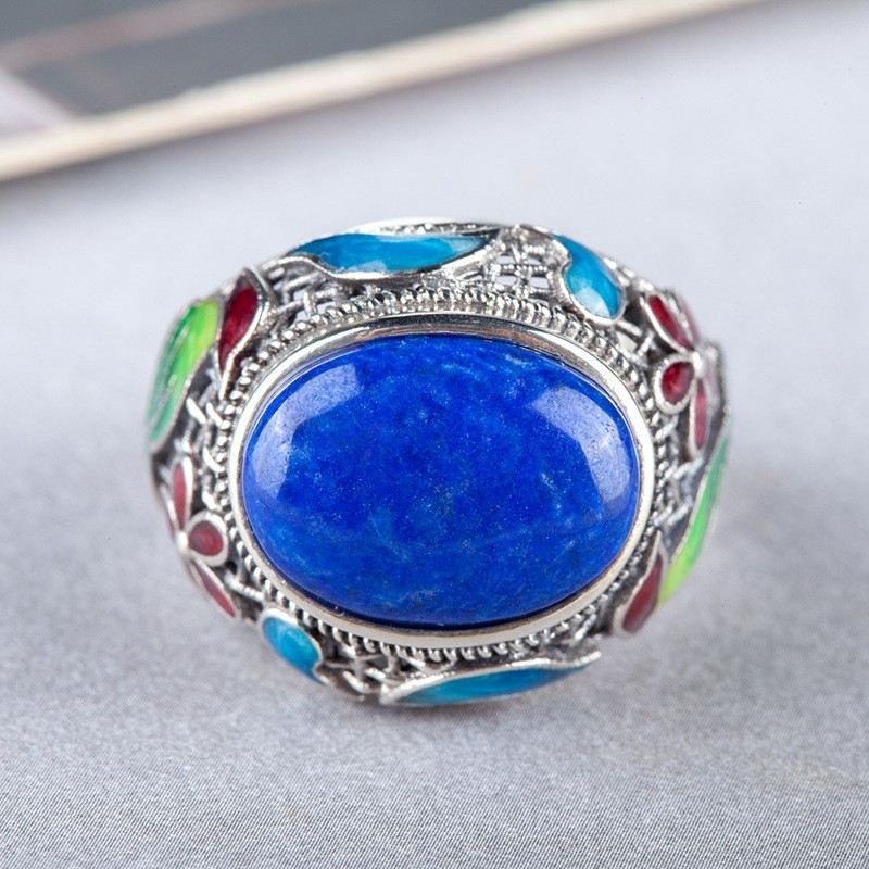 Nytt Retromönster Sterling Silver Inlagd Naturlig Lapis Lazuli Ring