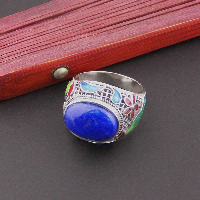 Nytt Retromönster Sterling Silver Inlagd Naturlig Lapis Lazuli Ring