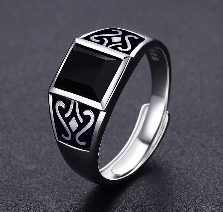 Obsidian Mystisk Totem S925 Sterling Silver Herrring